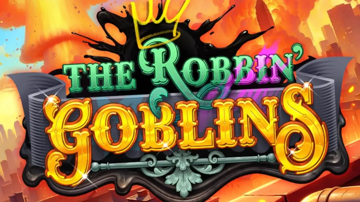 Cena caótica e vibrante do jogo Robbin’ Goblins com elementos de explosão e goblins travessos.
